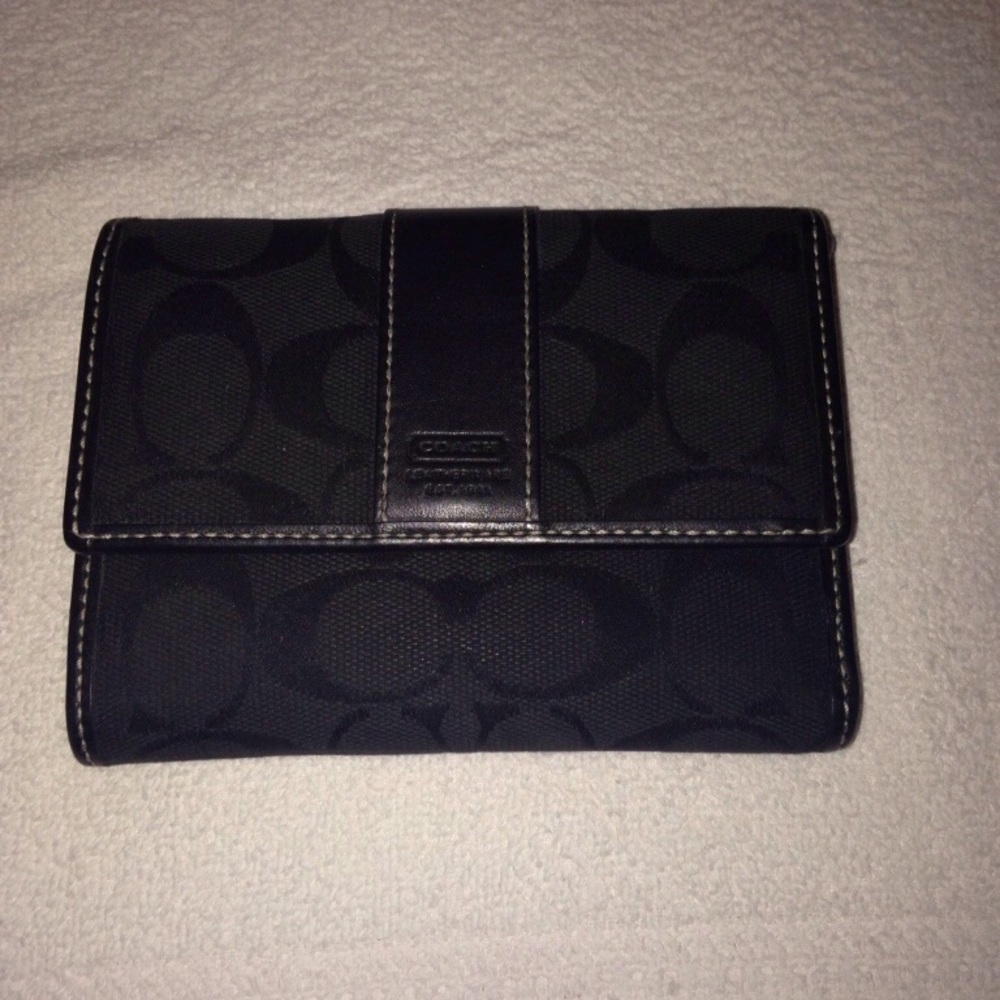 Ladies Black Monogram and Leather Coach Wallet